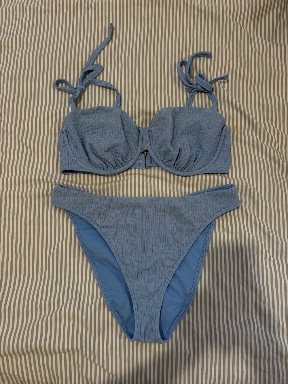 Abercrombie & Fitch Curve Love Light Blue Textured Underwire Bikini